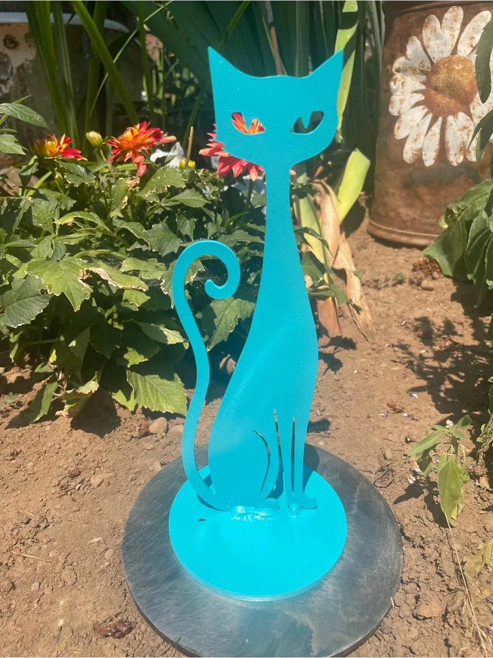 Turquoise Custom Mid Century Modern Cat Statue
